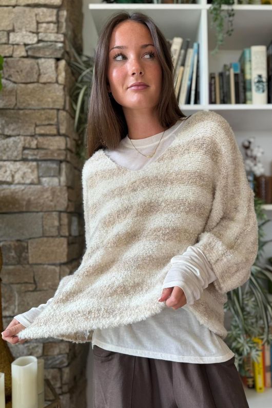 Stripe Boucle Slouch Knit Oatmeal & Ecru